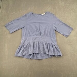 Mod Ref Blouse Top Sz XS Blue Lace Mesh Elbow Sleeve Babydoll